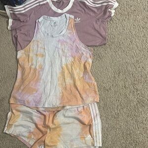 3pc Adidas Tie-Dye Tank and Shorts Set